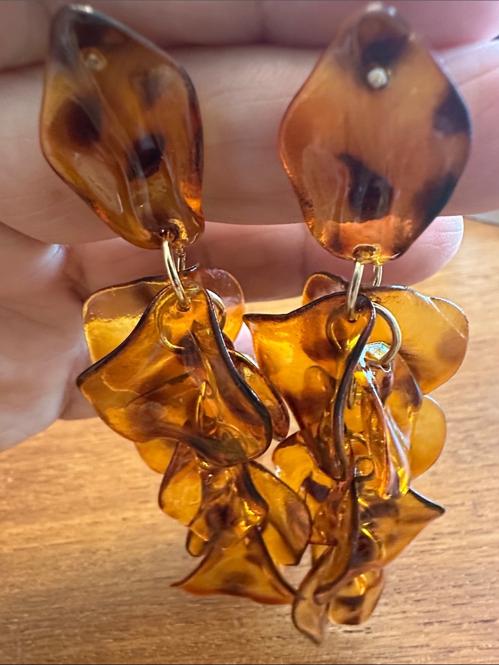 🧡 Long Amber Colored Resin Tortoiseshell Drop Cluster Earrings 🧡